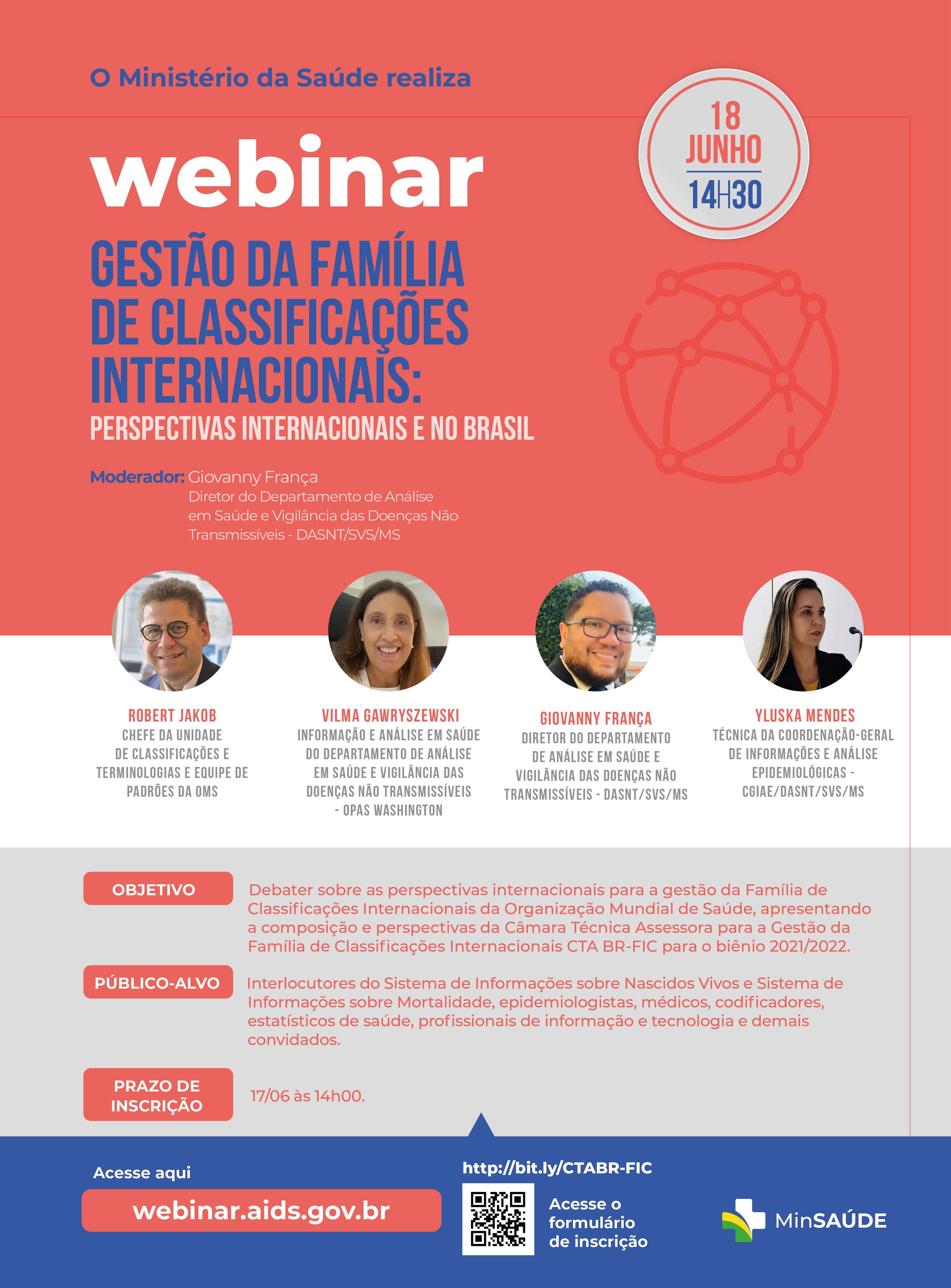 Folder do Webinar Gestão da Família de Classificações Internacionais: perspectivas internacionais e no Brasil